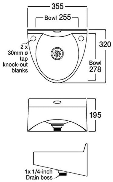 WS1-KVS Knee Operated Hand Wash Basin (Drawing)