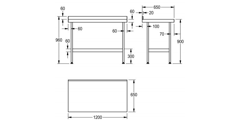 F20605Z Stainless Steel Midi Wall Table