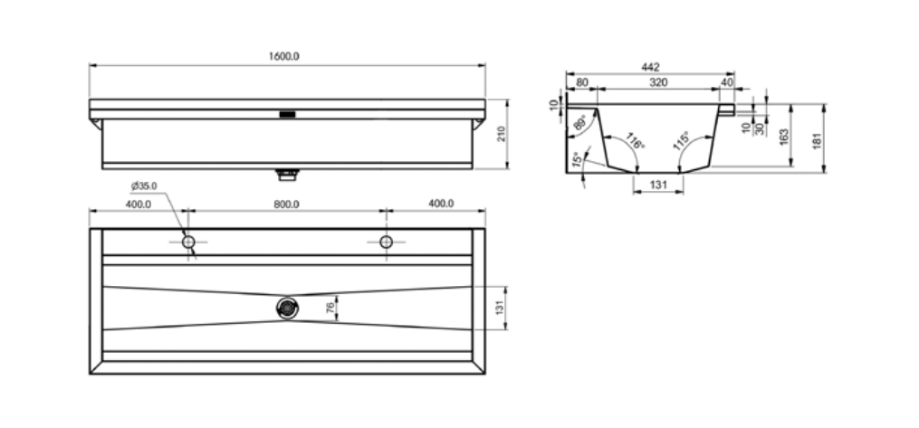 Planox PL16-UK Wall Mounted Wash Trough
