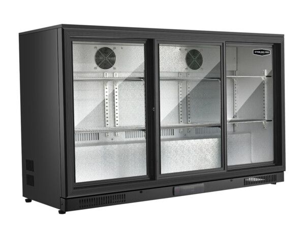 SP3HC-LOW-BS Low Height Sliding Triple Door Bottle Cooler - Black
