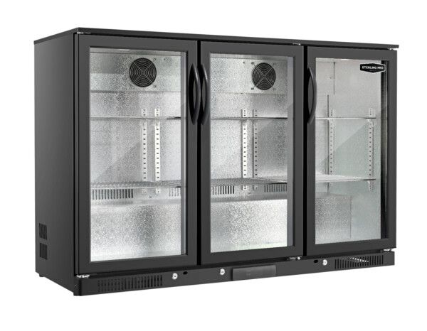 SP3HC-LOW-BH Low Height Hinged Triple Door Bottle Cooler - Black