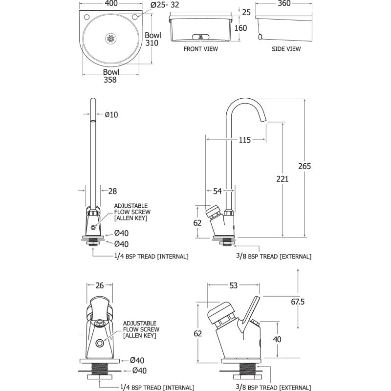 BSX-400-WDS Basin with Bottle Filler and Bubbler