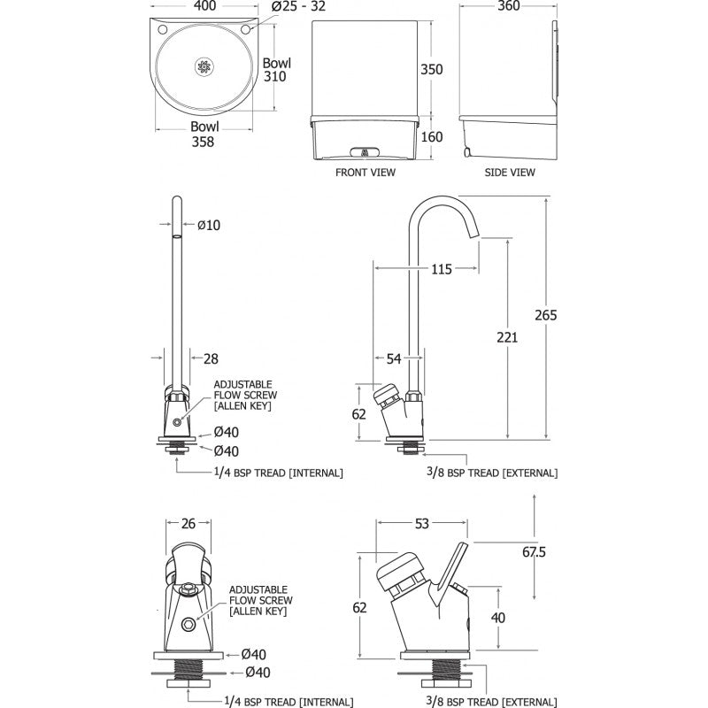 BSX-400-WDS Basin with Bottle Filler and Bubbler