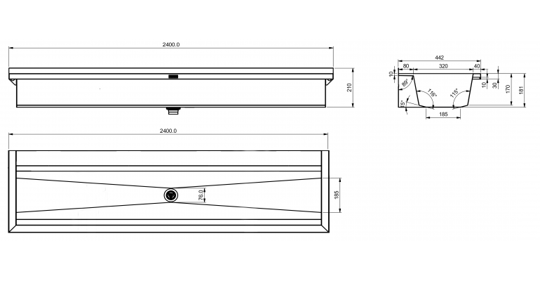 Planox PL24-UK Wall Mounted Wash Trough