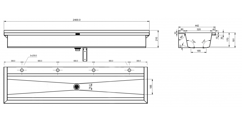 Planox PL24-UK Wall Mounted Wash Trough